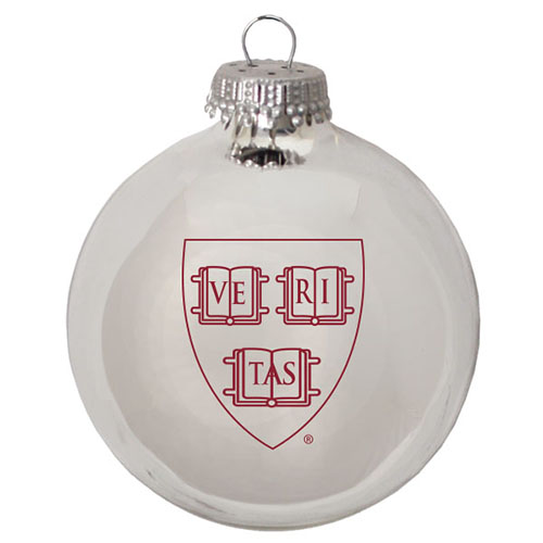 harvard glass ball glossy silver veritas ornament harvard glass ball glossy silver veritas ornament
